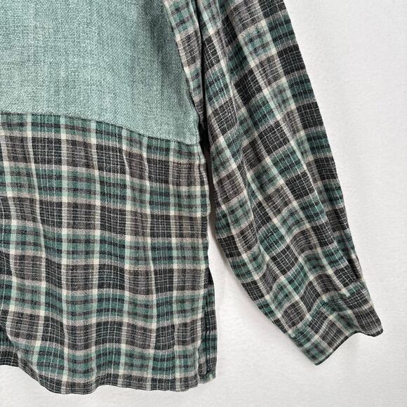 Lagenlook Button Down Shirt Womens 2XL Mens XL Green Unisex Hippie Hobbitcore - Picture 7 of 12